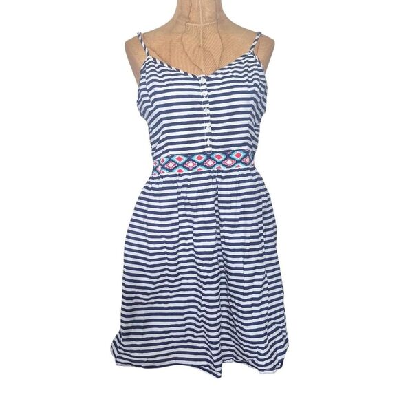Red Camel Nautical Striped A-line Mini Dress Smocked Size Large - Picture 1 of 4